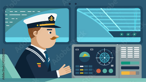 The onboard captains monitor displaying realtime data from the ships navigation tools allowing them to make informed decisions and steer clear of potential hazards.. Vector illustration