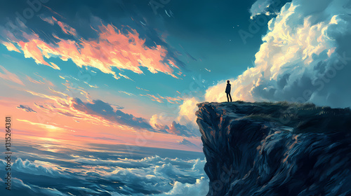 Summit views, distant lands, boundless skies offer a sense of freedom at the peak of the world. Boundless - Ocean. Illustration