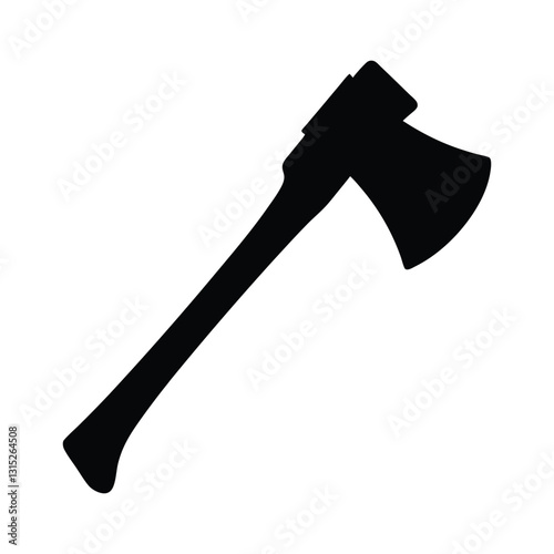 Silhouette of a Single-Bladed Axe with Long Handle and Curved Blade