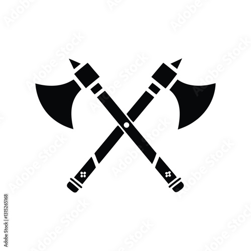 Silhouette of Crossed Axes - High-Quality Vector Icon for Strength, Labor, and Historical Tools
