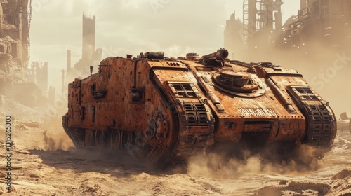 Rusty War Machine in a Post-Apocalyptic Desert photo