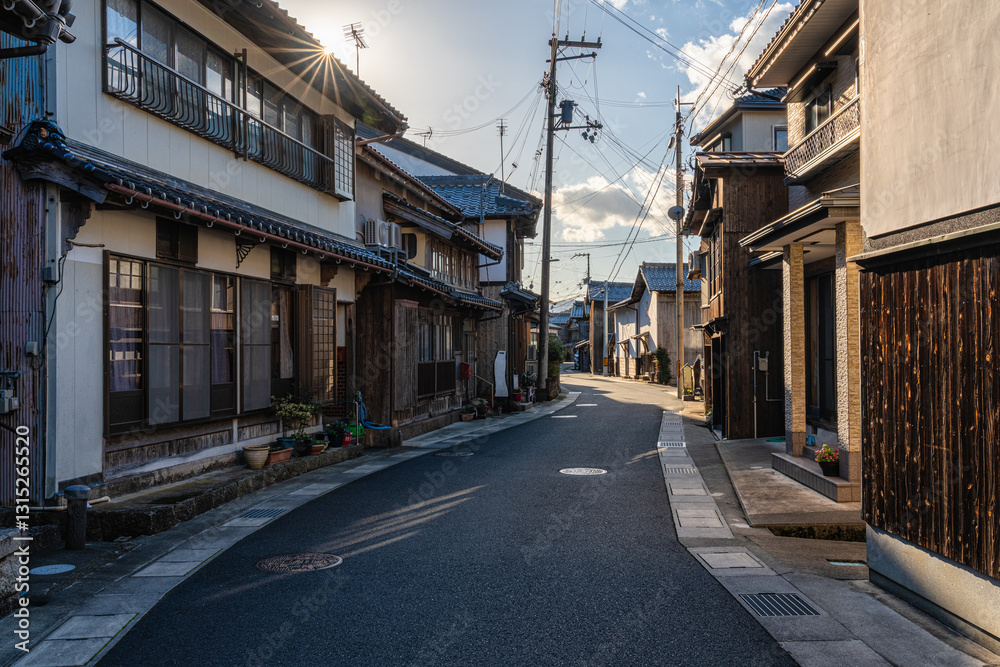 Beautiful later afternoon sight in Ine Bay, with the typical Funaya boat houses. Kyoto, Japan. Beautiful later afternoon sight in Ine Bay, with the typical Funaya boat houses. Kyoto, Japan.