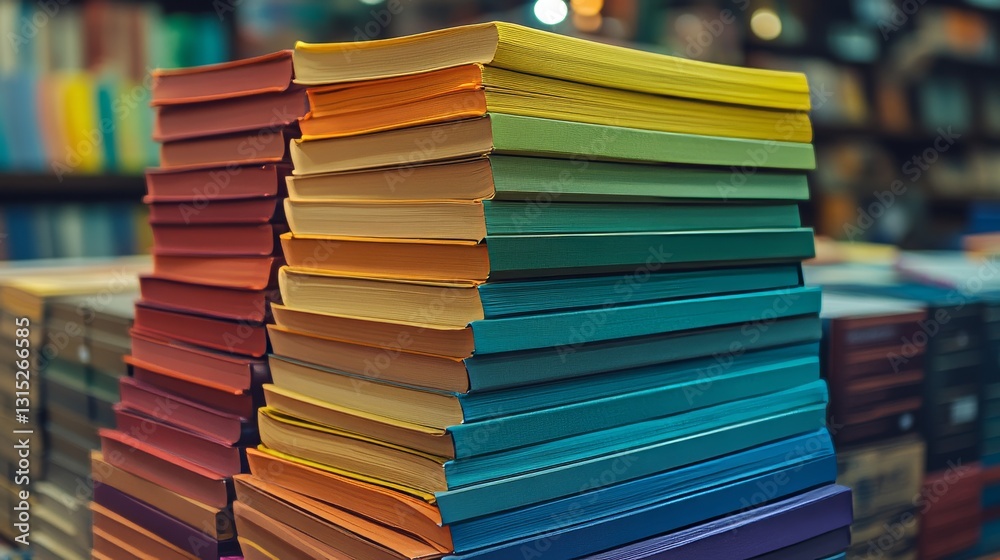 Obraz premium A vivid array of binders, each bursting with documents, neatly displayed on a wooden shelf in a stylish office setting