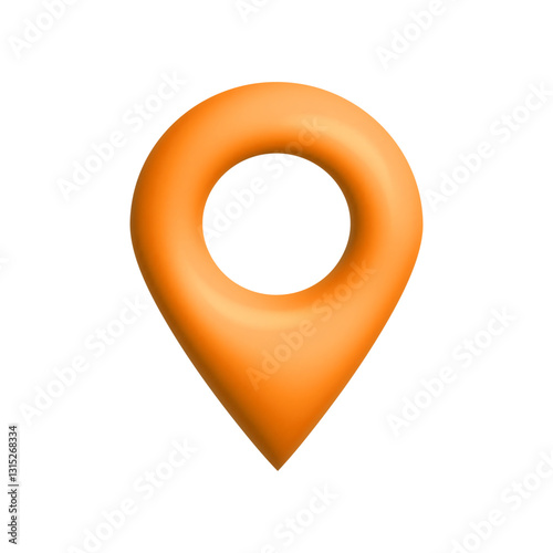 A bright orange location pin featuring a smooth design with a central hollow circle.