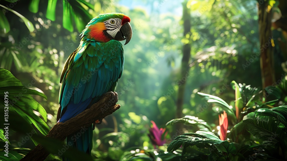 Obraz premium Generic Tropical Parrot Moment Vivid Feathers Branch