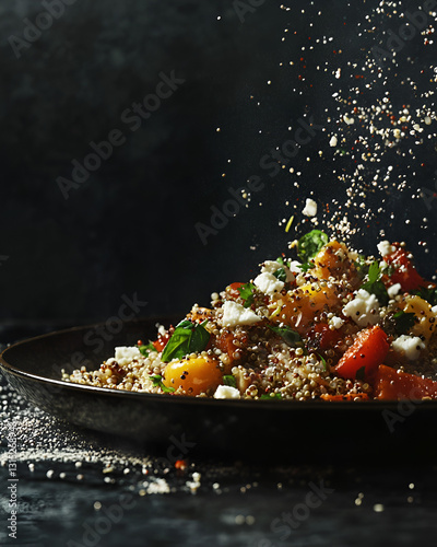Quinoa Salad with Tomatoes, Feta, and Herbs with Falling Seeds