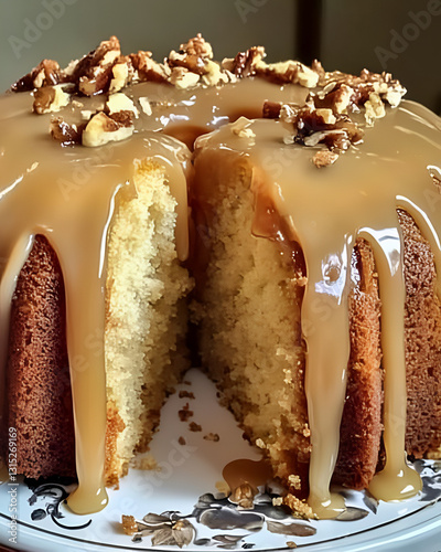 : Delicious Caramel Cake with Pecan Topping