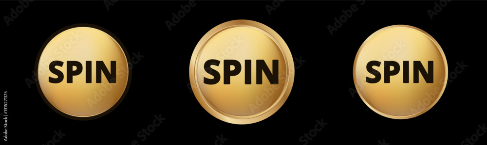Three gold coins displaying the word spin in bold black letters, showcasing repetition and design. Three gold coins displaying the word spin in bold black letters, showcasing repetition and design.