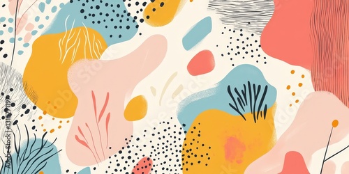 Playful abstract composition with organic forms and earthy palette