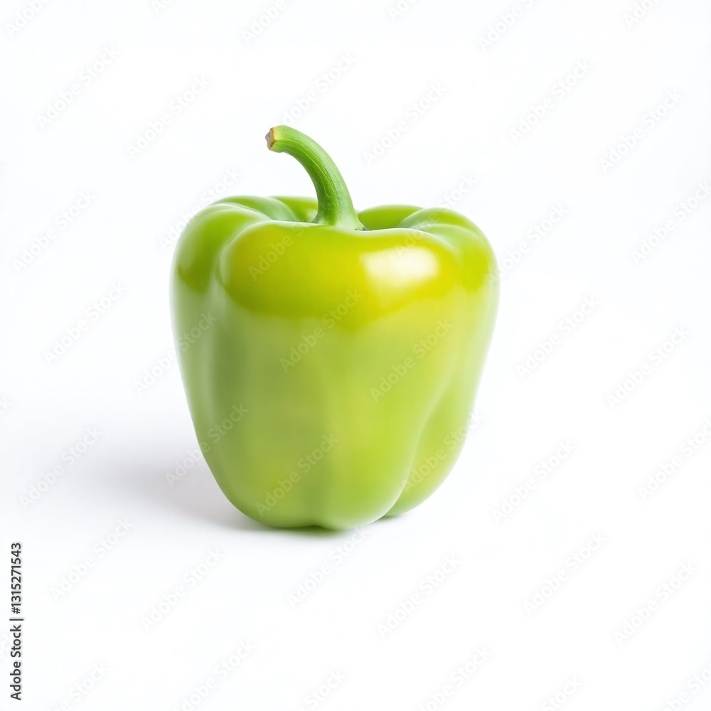Green Bell Pepper: Whole Vegetable, Natural Food, Isolated, White Background.
Green Bell Pepper: Whole Vegetable, Natural Food, Isolated, White Background.