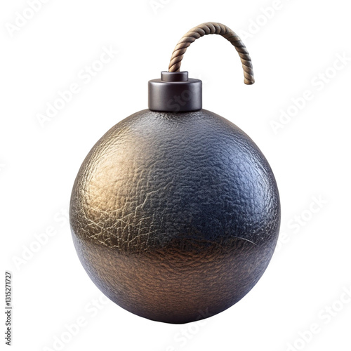 Isolated black sphere with a burning fuse, a cartoon icon of explosive danger
