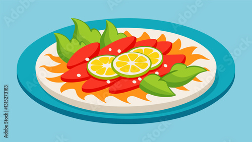 The tender texture of the tiradito fish gently touched by the heat of the peppers creates a delicious balance of flavors.. Vector illustration