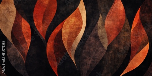 Contemporary ochre and umber abstract shapes with dark background