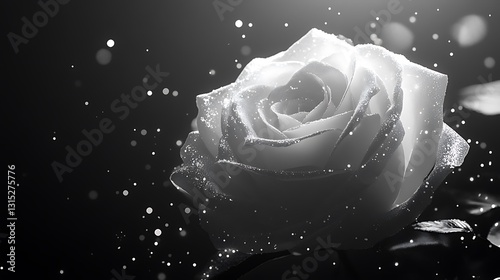 White Rose on Black Background, Abstract Image, Texture, Pattern Background, Wallpaper, Cover and Screen for Smartphone, PC, Laptop, 9:16 and 16:9 Format