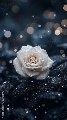 White Rose on Black Background, Abstract Image, Texture, Pattern Background, Wallpaper, Cover and Screen for Smartphone, PC, Laptop, 9:16 and 16:9 Format