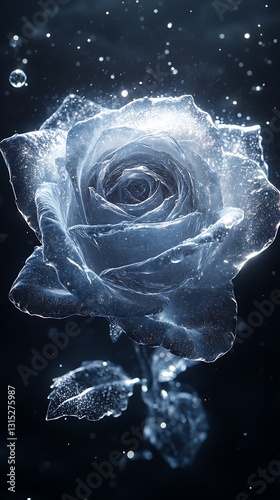 White Rose on Black Background, Abstract Image, Texture, Pattern Background, Wallpaper, Cover and Screen for Smartphone, PC, Laptop, 9:16 and 16:9 Format
