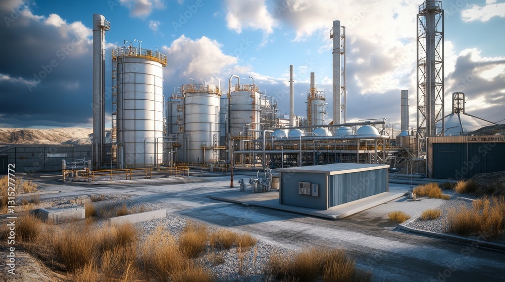 Obraz premium Industrial Complex in the Desert Landscape