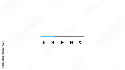 Music Player Overlay Template Animation. Music Timeline Video Track Player. Music Player Interface Motion on White Background. Timeline Bar Moving as Song Media Player.