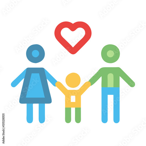 Happy Colorful Family Icon with Heart on White Background