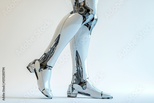 A close-up of a robotic leg, showcasing intricate mechanical details and sleek white design. photo