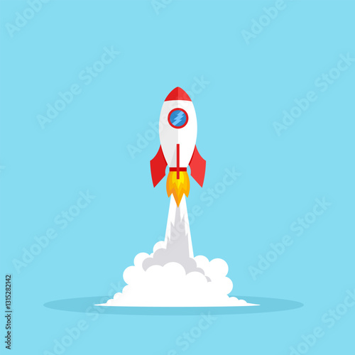 Flat design business startup launch concept, rocket icon. Vector 10 eps.