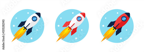 A futuristic vector logo featuring a rocket ship blasting off into space, vector 10 eps.