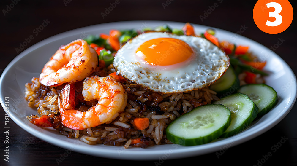 Delicious Nasi Goreng with Fried Egg and Shrimp Delicious Nasi Goreng with Fried Egg and Shrimp