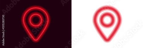 Two neon red location icons showing a sharp design and a blurred glowing effect. both are striking.
