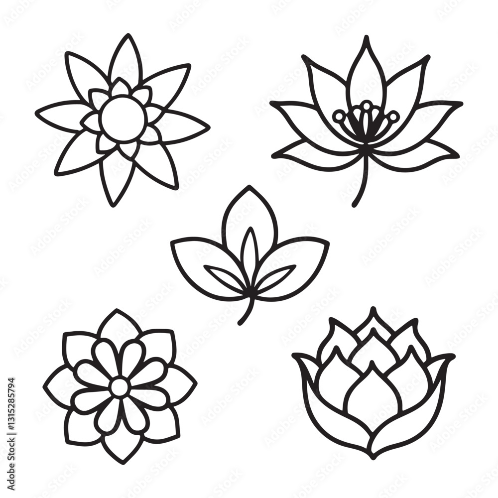 Flower icon set, silhouette vector illustration
