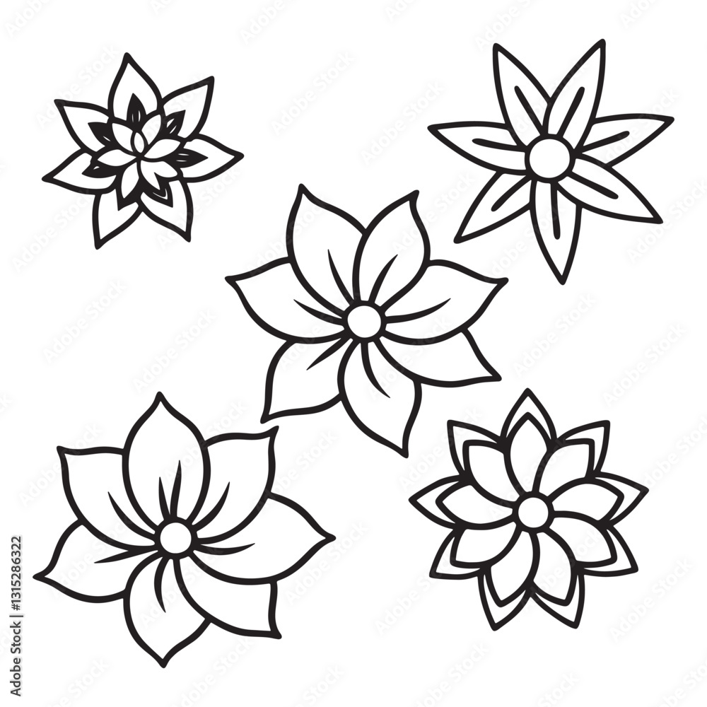 Flower icon set, silhouette vector illustration