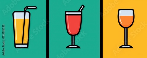 Refreshing beverage varieties trendy bar graphic illustrations vibrant colors eye-catching design drink concepts for social media marketing