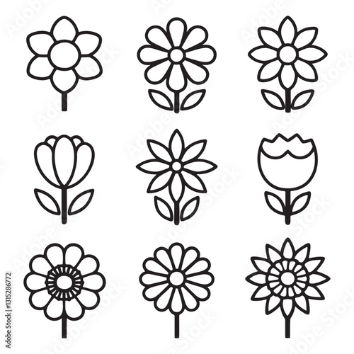 Obraz na płótnie Flower icon set, silhouette vector illustration w salonie
