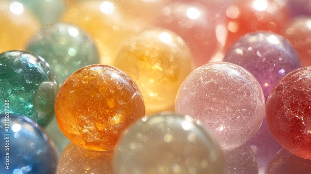 A collection of colorful glass marbles on a table. The marbles are of various sizes and colors, creating a vibrant and lively scene. Concept of playfulness and creativity A collection of colorful glass marbles on a table. The marbles are of various sizes and colors, creating a vibrant and lively scene. Concept of playfulness and creativity