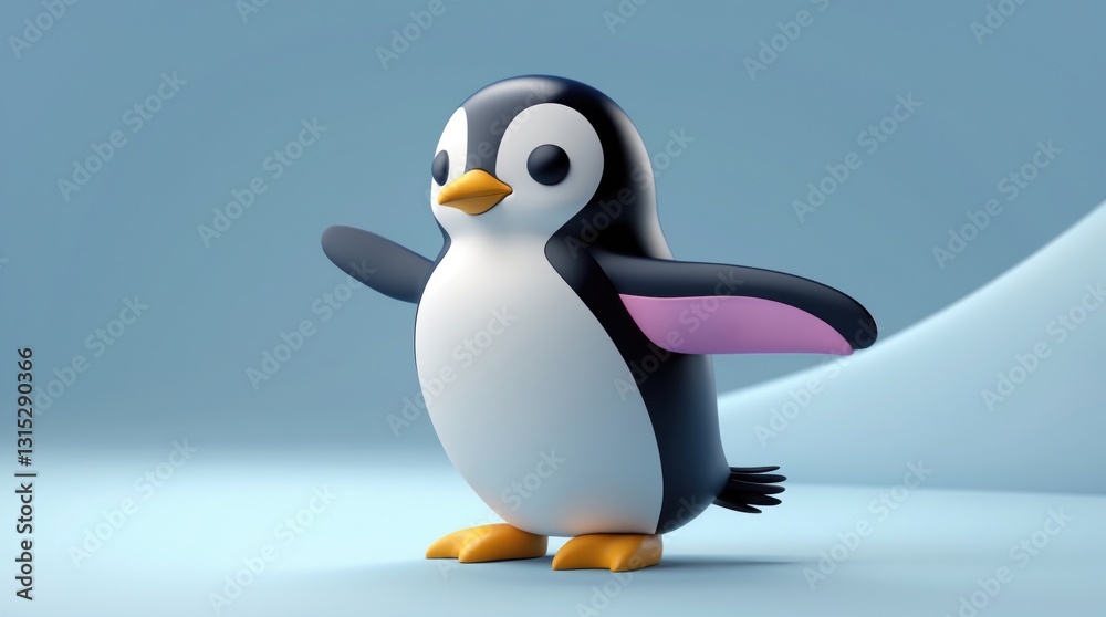 Obraz premium A charming cartoon penguin with a playful pose, perfect for children's content and educational