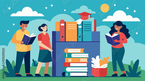 A studentrun book exchange on a college campus promoting not only literacy but also a sense of community a fellow book lovers.. Vector illustration
