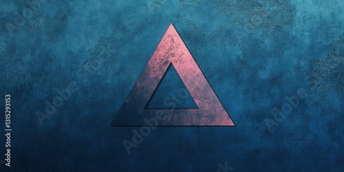 Triangle in rose gold tone on distressed blue abstract background