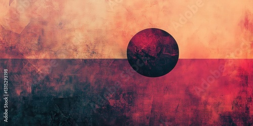 Geometric abstraction depicting celestial eclipse in ochre shades