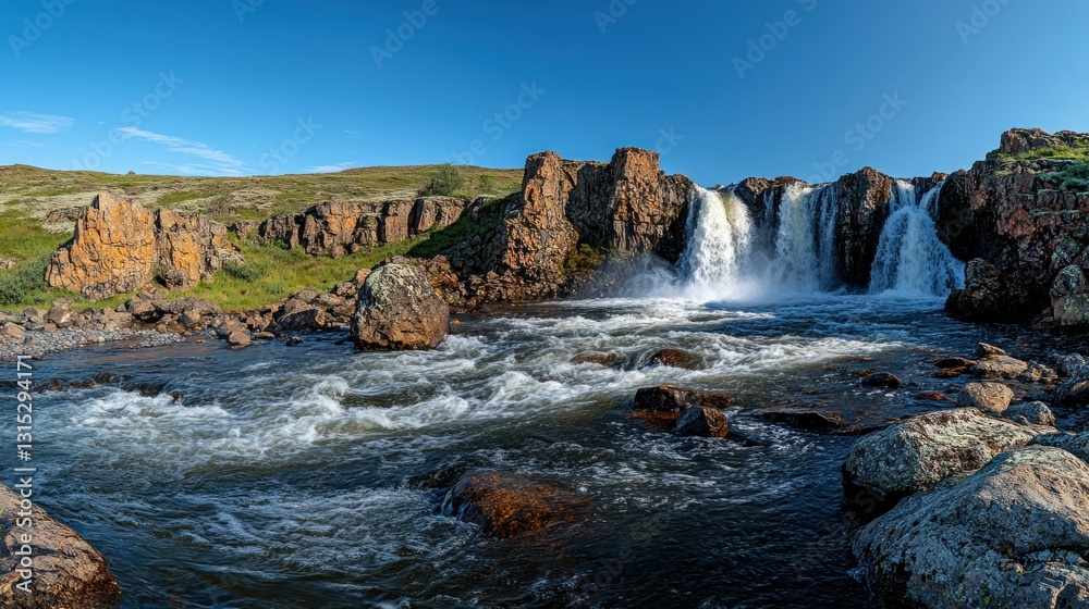 Cascade waterfall flowing over rocky terrain Cascade waterfall flowing over rocky terrain