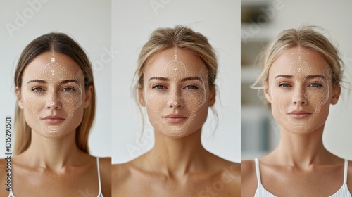Digital face scanning is a biometric technology that forms lines, triangles, and particle-style designs