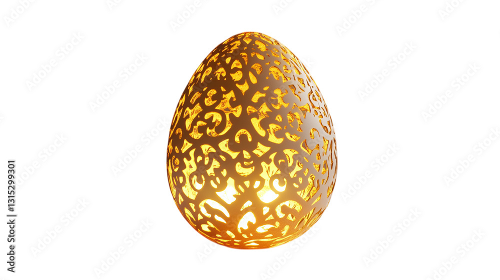 Golden egg with intricate carvings and a glowing effect on a white background --ar 16:9 Golden egg with intricate carvings and a glowing effect on a white background --ar 16:9