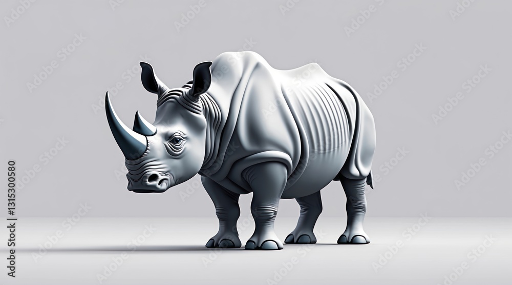 Fototapeta premium Detailed 3D Rendering of a Rhinoceros, Wildlife Art, Animal Sculpture, Nature Illustration, Dig