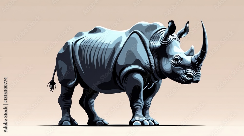 Fototapeta premium Detailed Illustration of a Mighty Horned Creature in a Neutral Background, Perfect for Wildlife