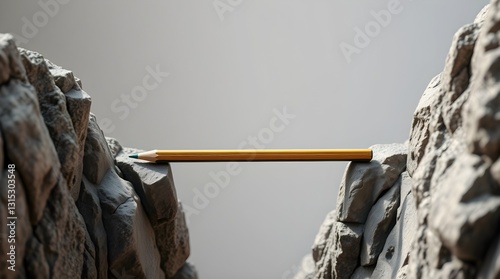 a pencil bridge connecting two cliffs, concept of overcome difficulties, space for copy