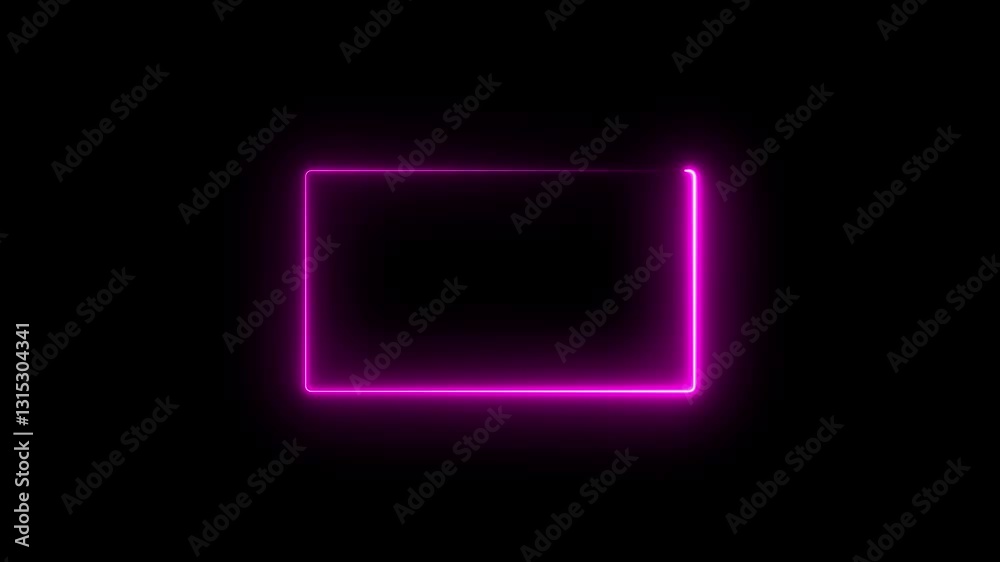 Red Neon rectangle frame loop animation. rectangular glowing frame with ...