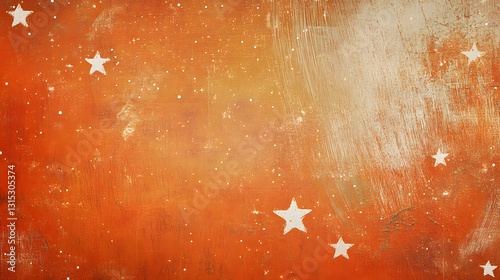 Orange Grunge Background with White Stars