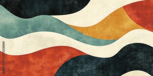 Retro aesthetic wavy lines abstract painting with muted earth tones