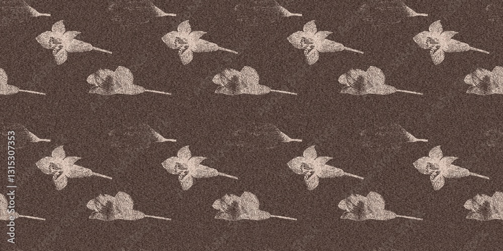 Mocha brown linen floral patterns seamless patterns border design. Endless textured flower graphic ribbon edge. Mottled soft natural calm mood for cottage core banners. Mocha brown linen floral patterns seamless patterns border design. Endless textured flower graphic ribbon edge. Mottled soft natural calm mood for cottage core banners.