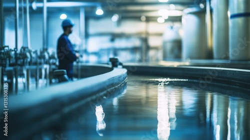 Wallpaper Mural Water treatment plant worker overseeing water purification process. Torontodigital.ca