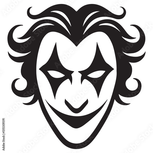 Cartoon Joker Face Vector Art with Curled Hairstyle
