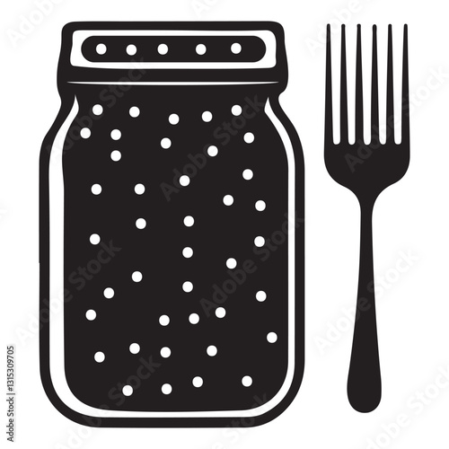 Pickles in a jar with fork silhouette illustration vector image